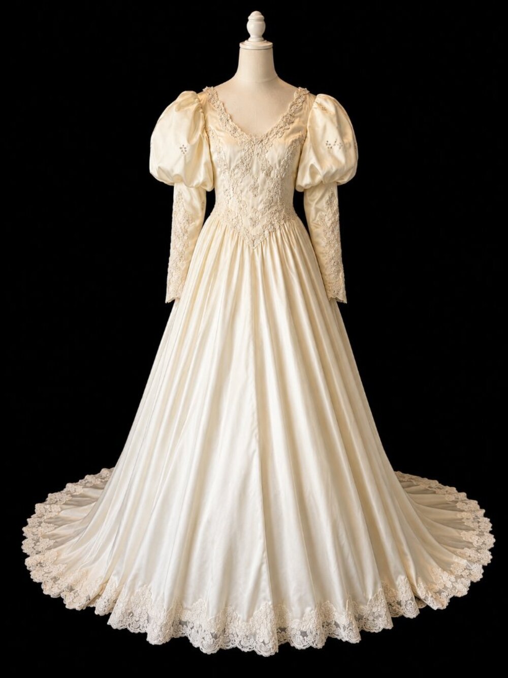 Vintage 1982 Ivory Satin Wedding Dress – Size 4